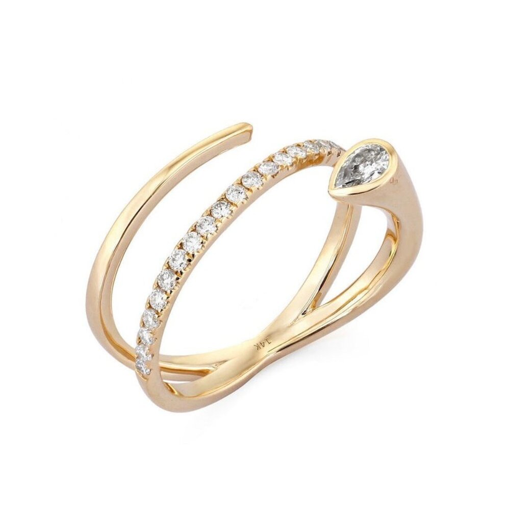 Modern Wrap 14K (or 18k upon request) Yellow Gold Pave Pear Cut Diamond Ring